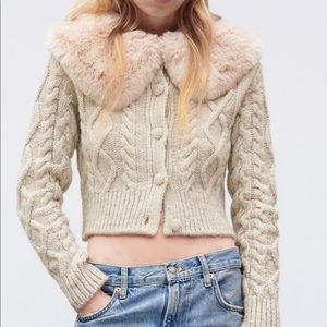 Zara Fur Collar Cable Knit Sweater